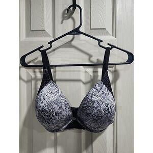 MAIDENFORM 38D PUSH UP BRA BLACK GRAY SNAKESKIN PRINT LACE Multiway STRAPS